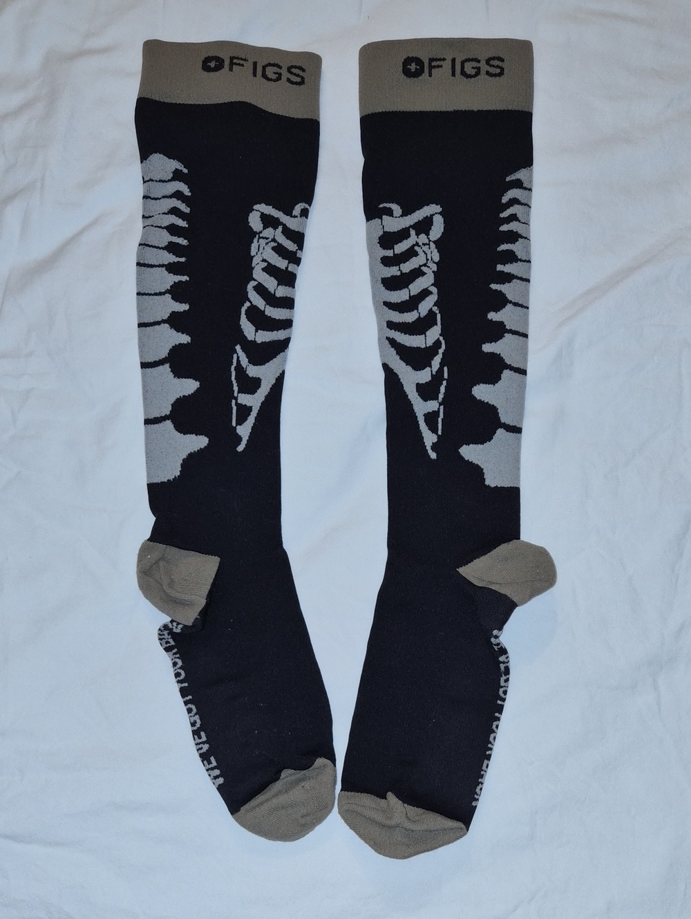 Figs Black Socks with Gray Spine Graphic and Tan Accents